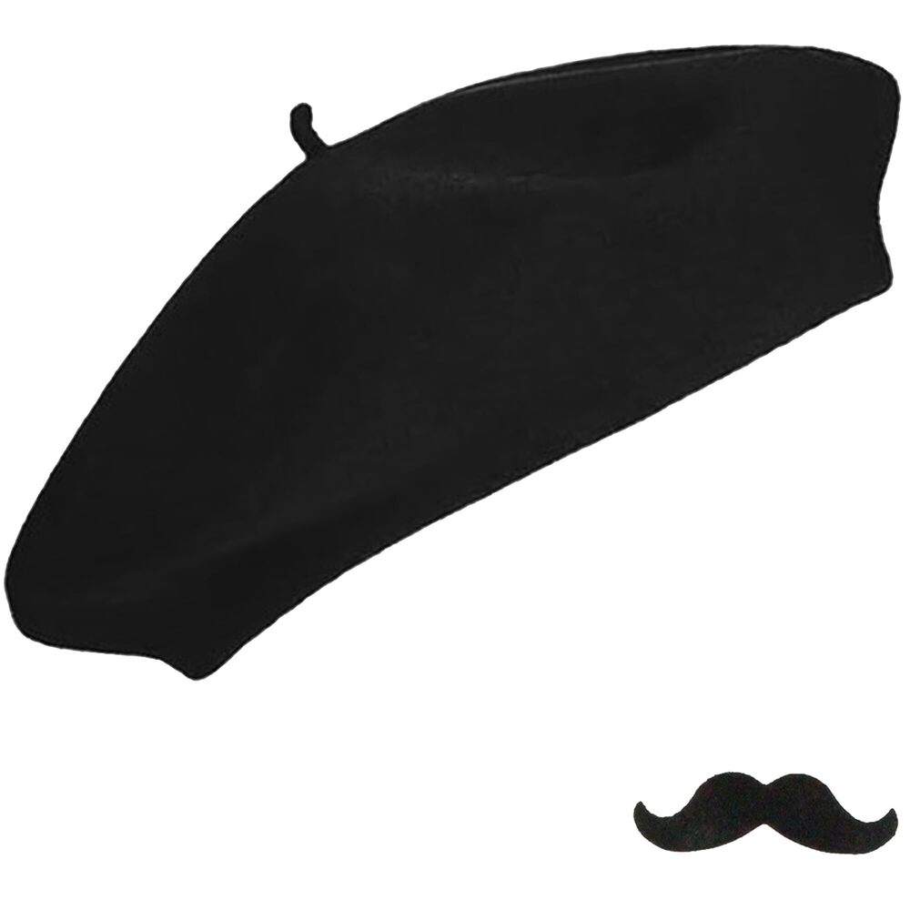 9423 French-beret-hat And With Mustache For Halloween Mime Costume Cosplay